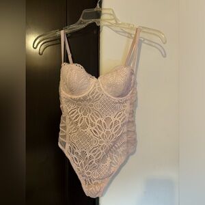 Victoria's Secret VS Dream Angels Lace Up Bodysuit in Soft Pink - Size 32B